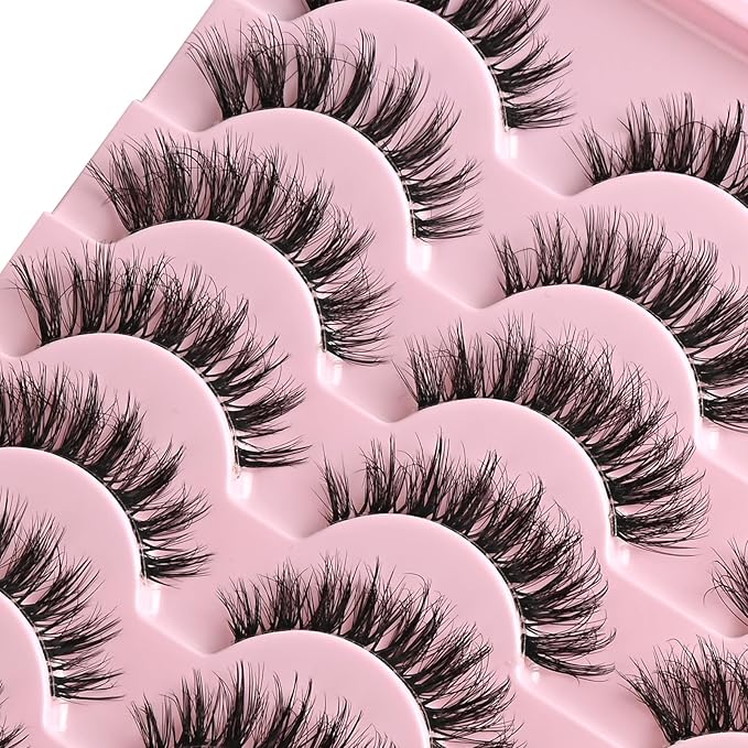 FARRED Cat Eye Lashes False Eyelashes Short Wispy Lash Strips Volume Eyelash 14 Pairs Cateye Medium Length False Clear Band Lashes Natural Looking Hybrid Clusters Full Strip Lashes (F29 | 7-14mm)-Velvo Beauty
