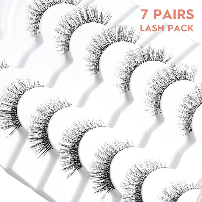 Wispy Cat Eye Lashes False Eyelashes Natural 10mm Short Lashes Pack Soft Strip Eyelash 3D Volume C Curl Natural Eyelashes 7 Pair Siligli Eyelashes-Velvo Beauty