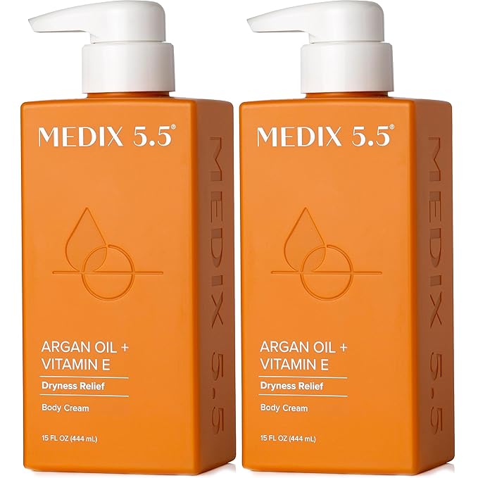 Medix 5.5 Argan Oil + Vitamin E Cream Anti Aging Skin Care Moisturizer Body Lotion For Women & Men | Firming Body Lotion Reduces Look Of Wrinkles, Cellulite, Crepey Skin, & Uneven Skin Tone, 2-Pack-Velvo Beauty