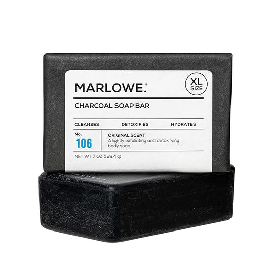 MARLOWE. No. 106 Charcoal Soap 7 oz, Body Bar Soap for Men, Cleansing, Purifying & Hydrating with Natural Extracts, Shea Butter, Olive Oil & Green Tea Extracts, Fresh Woodsy Scent-Velvo Beauty