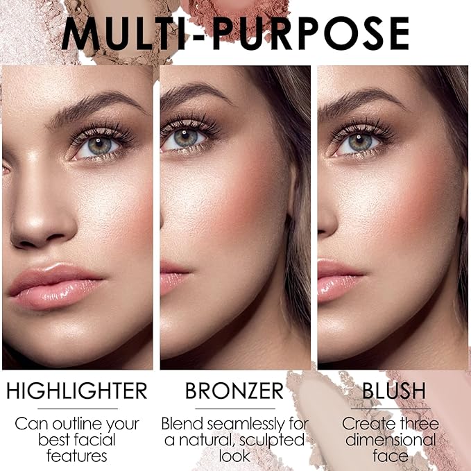 FOCALLURE Blush and Highlighter Palette,3 in 1 Contour Palette,Cruelty-Free Matte Bronzer Powder,Shimmer Illuminator Highlighters for a Glowing Look,#09-Velvo Beauty