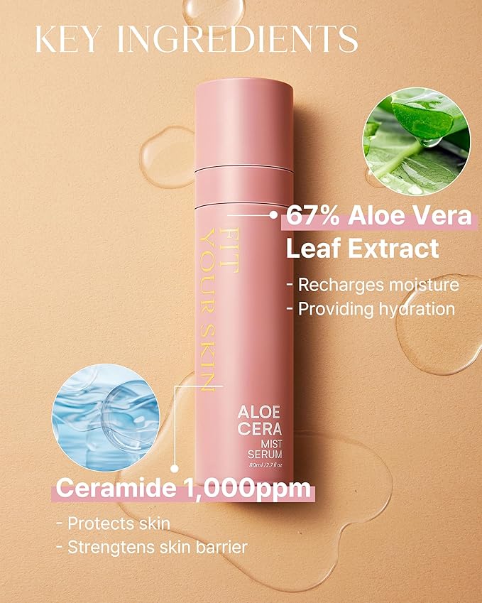 Aloe Cera Mist Serum - Vegan Hydrating Face Spray with Aloe Vera and Ceramide for Rough and Dry Skin - Refreshing & Hydrating Facial Mist - Fresh Herb Citrus Scent, 2.7 fl.oz.-Velvo Beauty