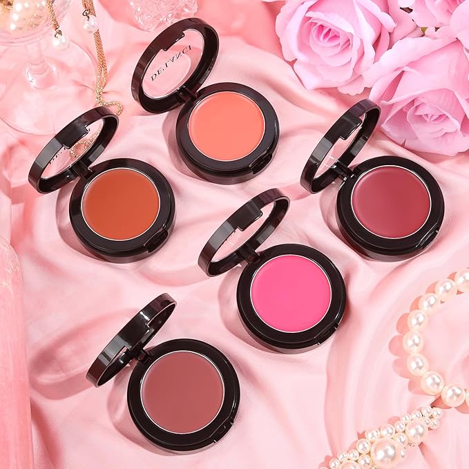 DE'LANCI Hydrating Cream Blush for Cheeks & Lips & Eyeshadow, Creamy & Long-lasting Waterproof Blush Balm, Lightweight Matte Blush for natural look, Travel Size, Highly Pigmented, Built-in Brush, Wine-Velvo Beauty