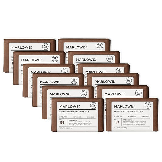 MARLOWE. No. 109 Coffee Bar Soap 7 oz (12 Bars) – Exfoliating Body Scrub for Men with Natural Extracts, Caffeine, Coffee Bean & Cocoa Butter – Energizing Fresh Brewed Scent-Velvo Beauty