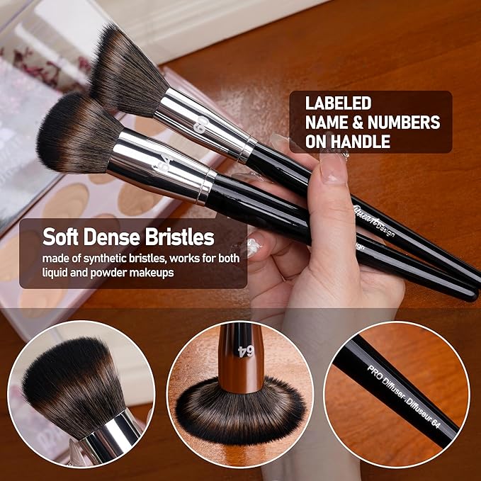Bueart Design 36Pcs PRO Grade Natural Goat Hair Pony Bristles Makeup Brushes Set with Super Holder Professional-Grade Precision & Luxury Brush for beauty enthusiasts&professionals Makeup Artist-Velvo Beauty