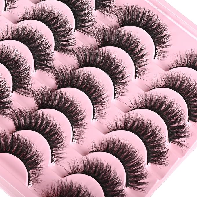 FARRED Natural Lashes Short Eyelashes Wispy False Mink Lash Pack 14 Pair Fluffy Cat Eye Strip Eyelash that Looks Like Extensions Small Fake Lashes for MUA and Beginners Daily Makeup (F14 | 8-15mm)-Velvo Beauty