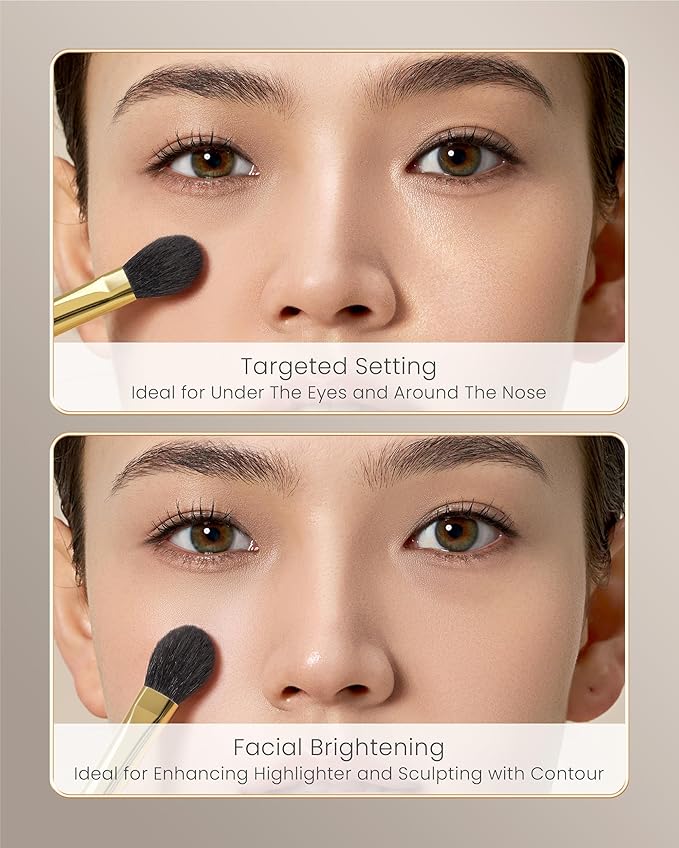 Desert Oak Series Highlighter & Setting Brush - Grade-A Fine LambsGoat Hair for Airbrushed Finish, Multi-Use for Cheeks/Nose/Under-Eyes, Ebana Handle & Brass Ferrule (CM 165)-Velvo Beauty