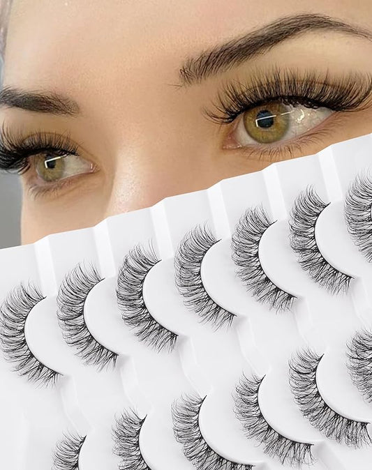 Short Eyelashes Natural Look Wispy Mink Lashes Thick False Eyelashes Small Eye Lashes Pack Fluffy Strip Lashes 7 Pairs-Velvo Beauty