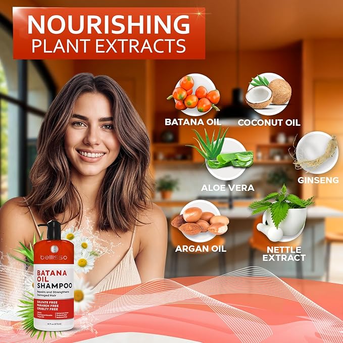 Batana Oil Shampoo - Volumizing Salon Formula for Thinning and Fine Hair Women and Men - Sulfate and Paraben Free - Thickening Volume Boost for Thicker, Fuller Hair - With Argan Oil - 16 Fl Oz-Velvo Beauty