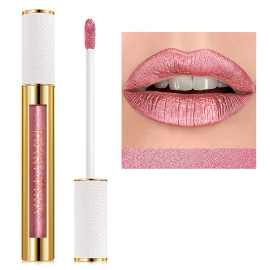 MAKI YIKA Pink Nude Lipstick for Women Metallic Lipsticks Glitter Long Lasting Lipstick No Smudge No Transfer Liquid Lip Gloss (BR017 Love Fighter)-Velvo Beauty