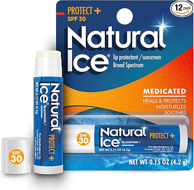 Mentholatum (R) Natural Ice (R) Sport Broad Spectrum SPF 30 Medicated Lip Balm - 12 Pack of 4.5 g Tubes-Velvo Beauty