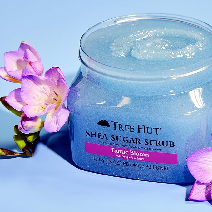 Tree Hut Exotic Bloom Shea Sugar Scrub | Exfoliating Body Scrub Removes Dead, Dry Skin for a Soft & Hydrated Feel | Nourishing Essential Body Care | 18 fl oz.-Velvo Beauty