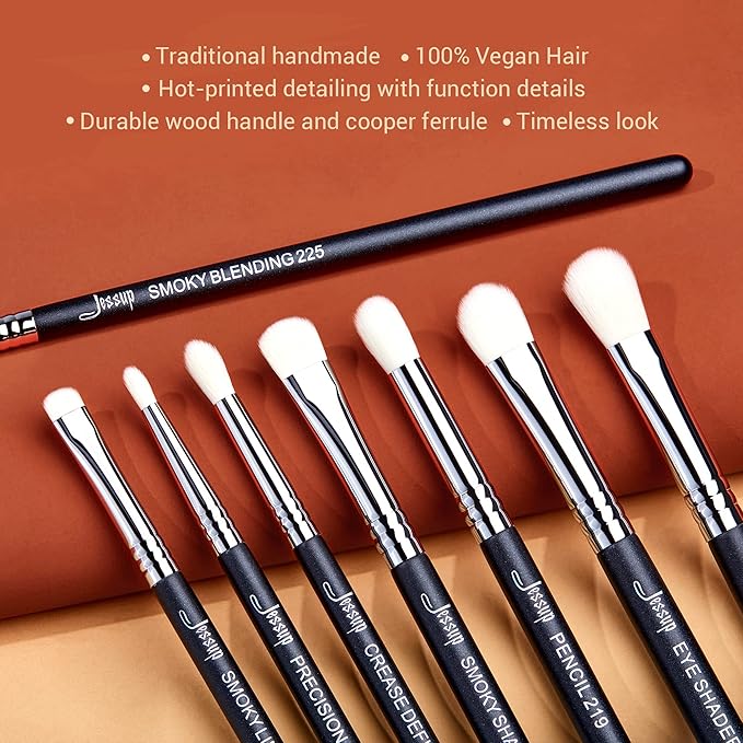Jessup Eyeshadow Brush Set 11pcs Eye Makeup Brushes Set Professional Eye Shadow Brush Blending Brush Shader Crease Brush Black T340-Velvo Beauty