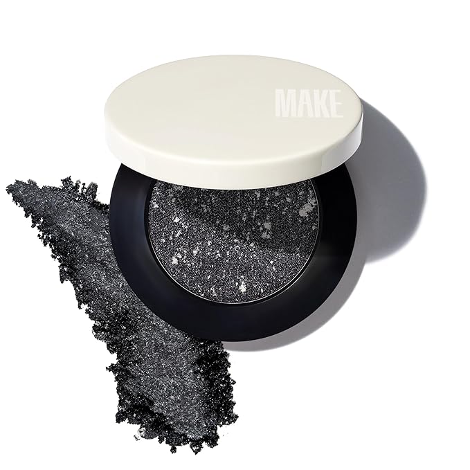 MAKE Beauty Multi-Chromatic Eye Shadow. Metal Reflecting Luminous Foil Finish Creamy, Buildable, Dimensional Long-wear, Crease-proof Powder Eyeshadow, Multichrome Shade - Onyx, Slate Grey-Velvo Beauty