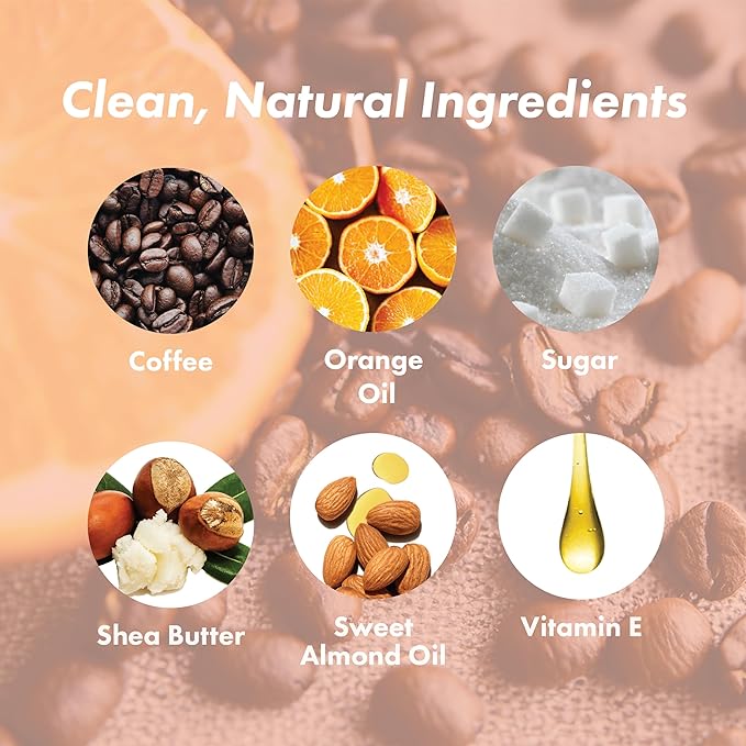Coffee Scrub Foot & Body Exfoliator Infused with Vitamin E and Orange Peel Natural Exfoliating Sugar Body Scrub for Toning Cellulite Skin Care by Handmade Heroes-Velvo Beauty
