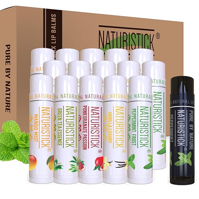 16-Pack Lip Balm Gift Set by Naturistick. Assorted Scents. 100% Natural Ingredients. Best Beeswax Chapsticks for Dry, Chapped Lips. Made in USA for Men, Women and Children-Velvo Beauty