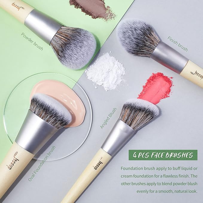 Jessup Vegan Makeup Brushes Set Premium Synthetic Powder Foundation Highlight Concealer Eyeshadow Blending Eyebrow Liner Spoolie Brush Set Burlywood 12pcs T327-Velvo Beauty