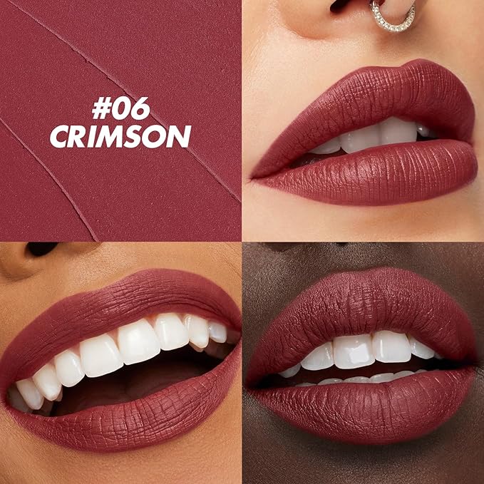 FOCALLURE Ultra Chic Matte Lipstick,Rich Vitamin E Lip Crayon,Lightweight Matte Color without Drying or Fading,Long Lasting Waterproof Lips Makeup,CRIMSON-Velvo Beauty