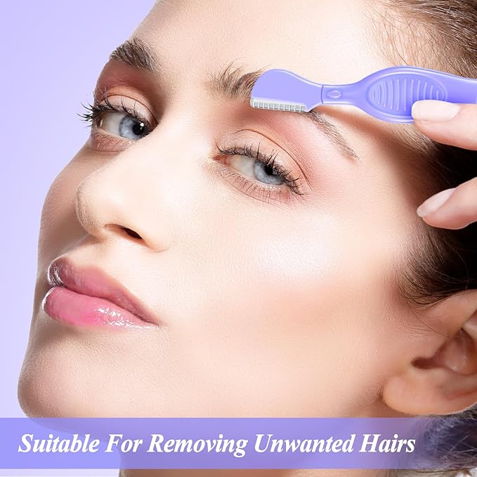 Mudder 21 Pcs Eyebrow Razor Eyebrow Shaver Facial Razor Multipurpose Face Trimmers with Precision Cover for Women Makeup Care Tools(Purple)-Velvo Beauty