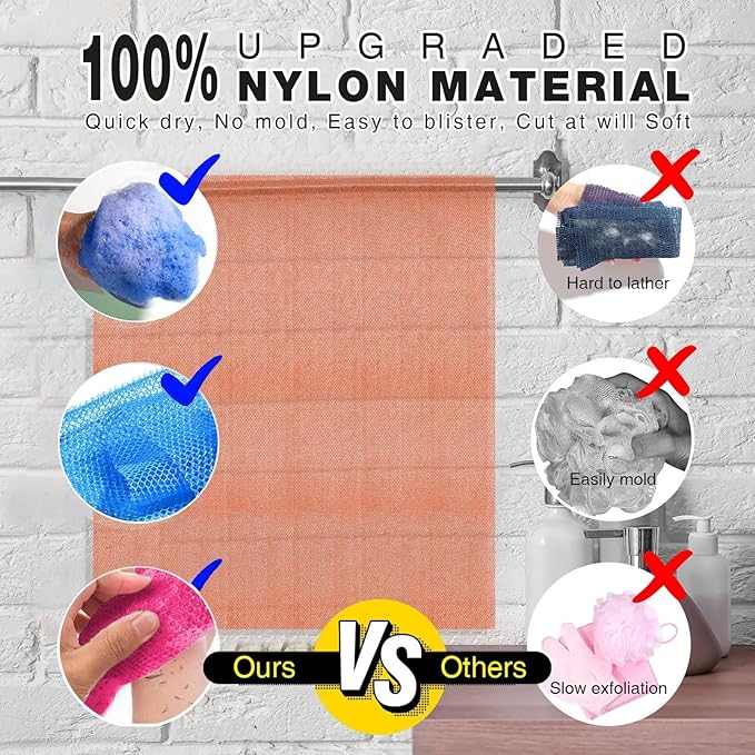 UJFQBH 3 Pieces African Bath Sponge African Net Long Net Bath Sponge Exfoliating Shower Body Scrubber Back Scrubber Skin Smoother,Great for Daily Use (Rose Red, Blue, Green)-Velvo Beauty