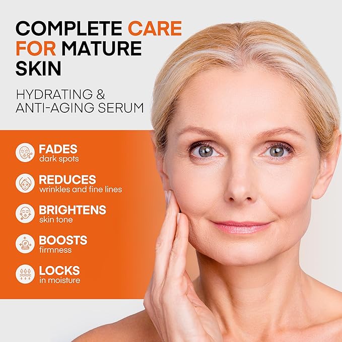 Super Vitamin C Serum for Women Over 70: Niacinamide, Vitamin C, Hyaluronic Acid, Peptides, Vitamin E, Caffeine, Bakuchiol, Hydrating, Lifting, Face Wrinkle & Age Spots Reduction-Velvo Beauty