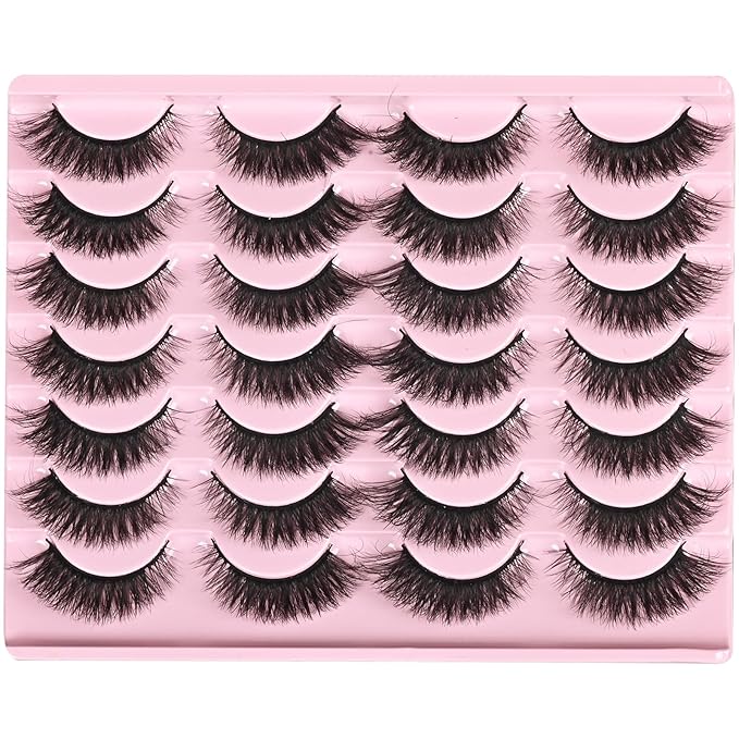 FARRED Natural Lashes Short Eyelashes Wispy False Mink Lash Pack 14 Pair Fluffy Cat Eye Strip Eyelash that Looks Like Extensions Small Fake Lashes for MUA and Beginners Daily Makeup (F14 | 8-15mm)-Velvo Beauty