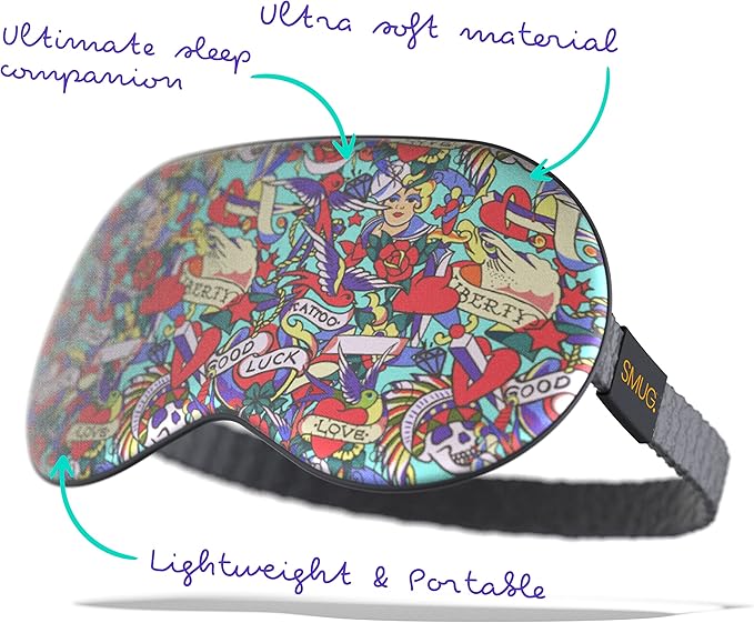 SMUG Satin Sleep Mask & Eye Mask | Travel Sleep Masks for Women & Men | Soft Sleeping Eye Mask to Nourish Skin & Reduce Dark Circles | Eye Sleep Mask Shades to Block Out Light | Tattoo-Velvo Beauty