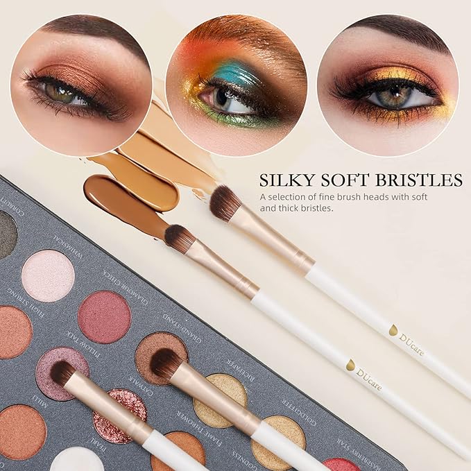 DUcare Makeup Brushes with Bag - 14Pcs Professional Synthetic Make Up Brushes Set for Blush Concealer Foundation Bronzer Powder Eyebrow Contour Eyeshadow Blending Makeup Brush Set Mekaup bag, White-Velvo Beauty