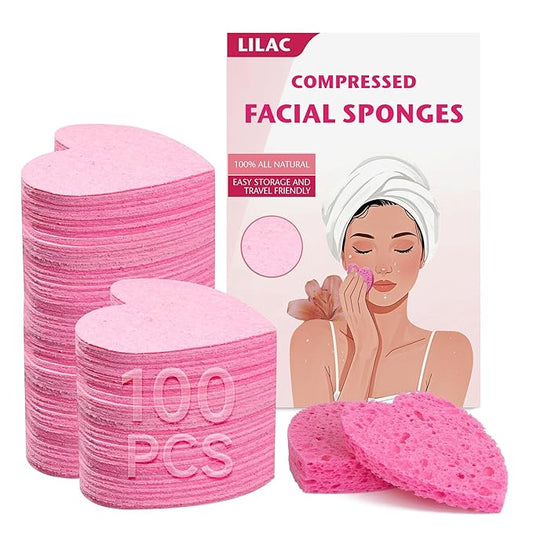 100 Count Compressed Pink Facial Sponges | 100% Natural Cellulose Eco-Friendly Makeup Sponges for Gentle Cleansing, Exfoliating & Stubborn Makeup Removal | Travel & Home Beauty Essentials for Women-Velvo Beauty