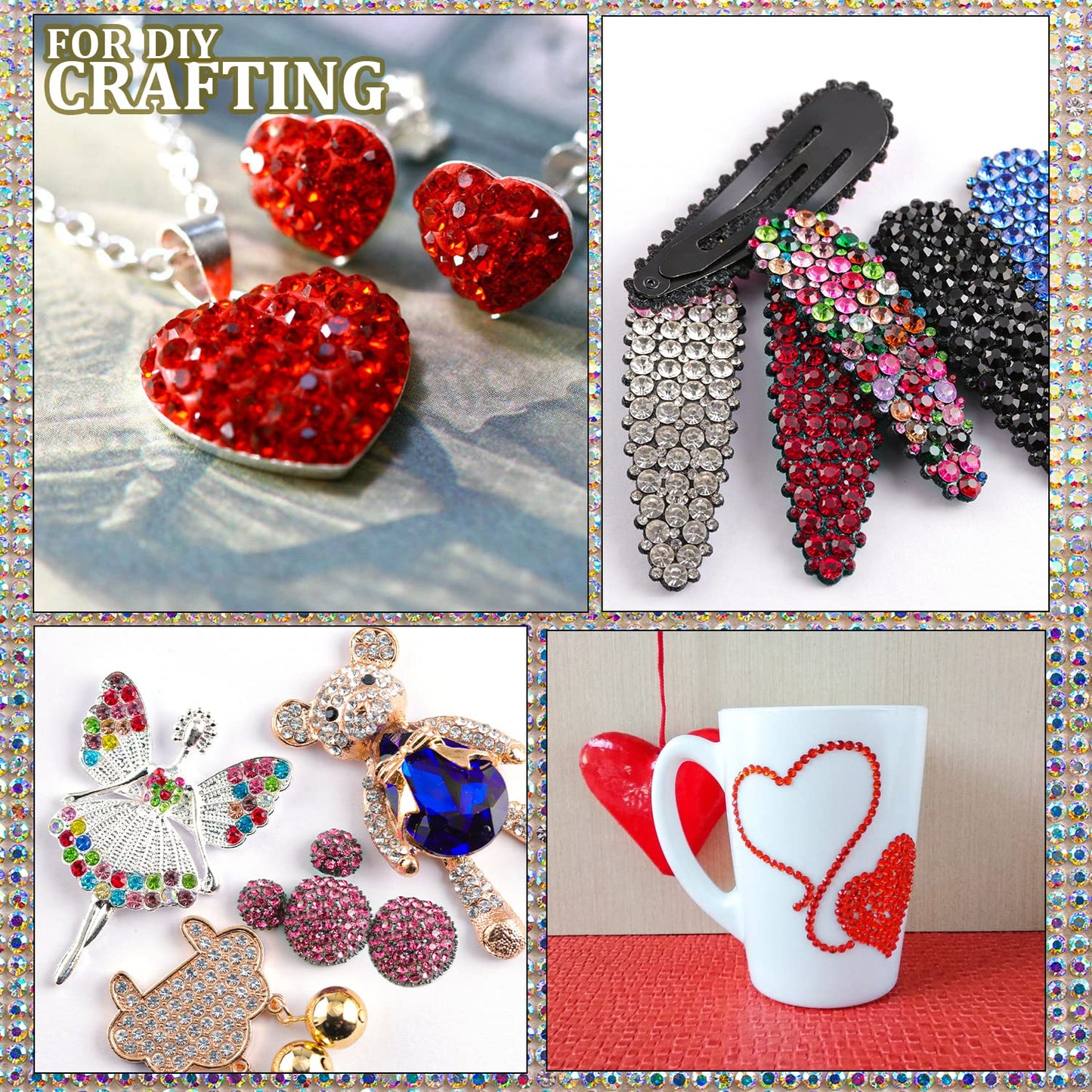 Two Packs of Flatback Rhinestones 4520 Pcs Colorful Nail Art Rhinestones Flatback Crystal Colorful+Red Rhinestone with Picker Pencil and Tweezer for Nail Art and Decoration-Velvo Beauty