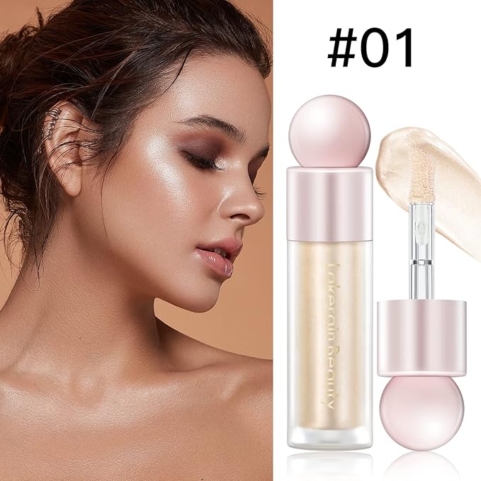 Liquid Highlighter Makeup, Natural Silky Shimmer Finish Liquid Face Highlighter, Highly Pigmented, Lightweight, Blendable, Soft Cream Highlighter For Face (#01 White Gold Shimmer)-Velvo Beauty