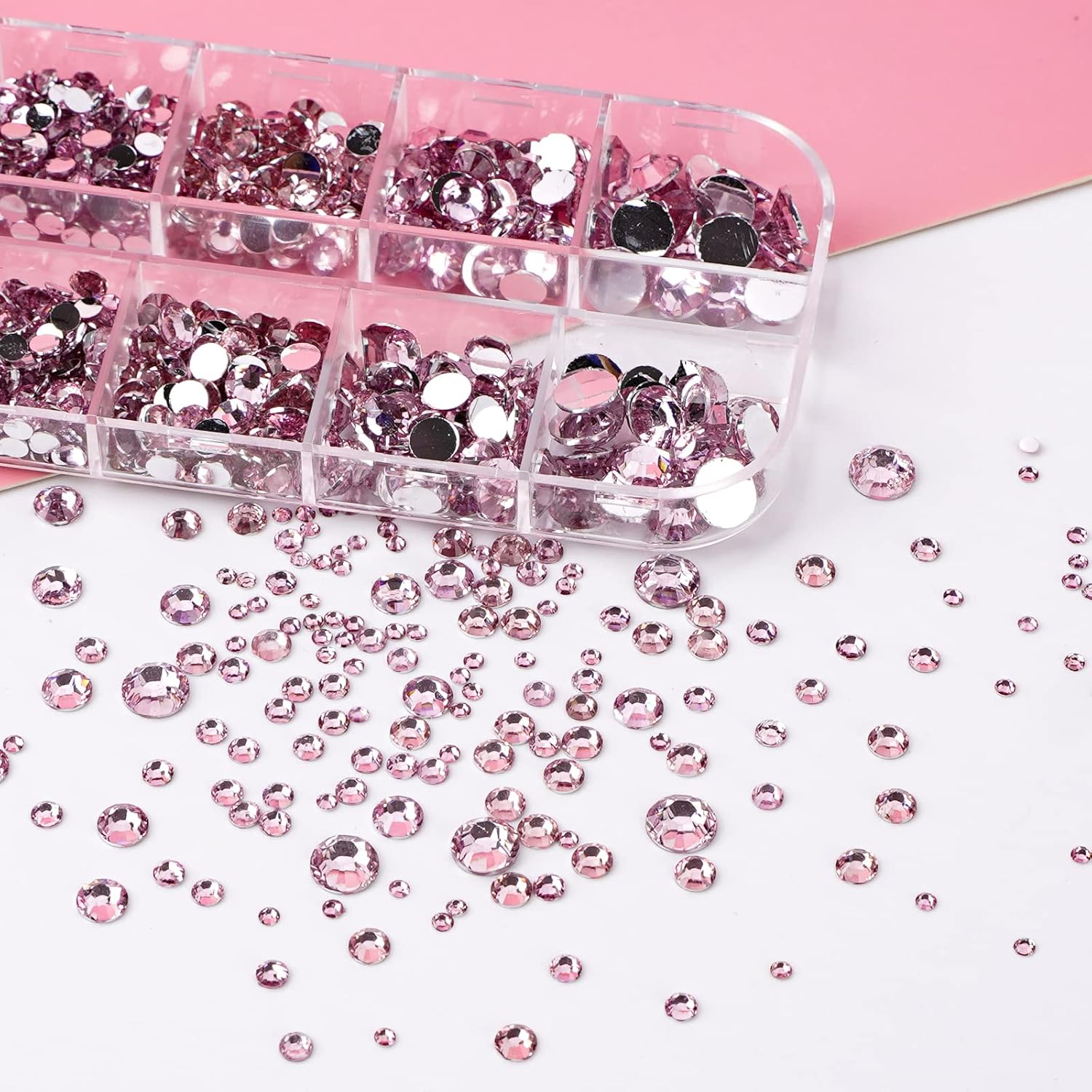 Canvalite 2784Pcs Pink Rhinestones Nail Art Gems with Tools, Flat Back Matte, Plastic, Nail Art, Rhinestones, Tweezer, Double Point Dotting Pen, 5Pcs Jewelry Glues-Velvo Beauty