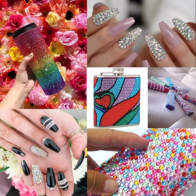Flat Back Rhinestone Kits Colorful Rhinestones+Crystal AB Gems With Quick Dry Glue+Picker Pencil+Tweezer For Nail Art And Face Make-up-Velvo Beauty