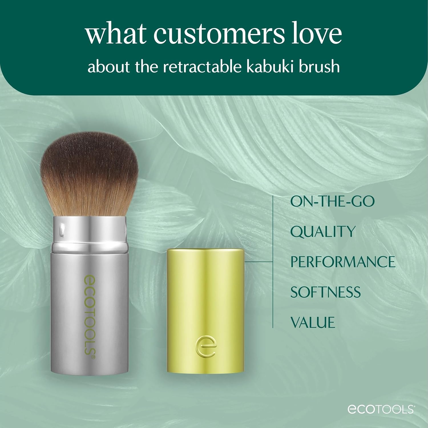 EcoTools Retractable Face Makeup Brush, Kabuki Brush for Foundation, Blush, Bronzer, & Powder, Travel Friendly & Perfect for On The Go, Eco Friendly, Synthetic & Cruelty Free Bristles, 1 Count-Velvo Beauty