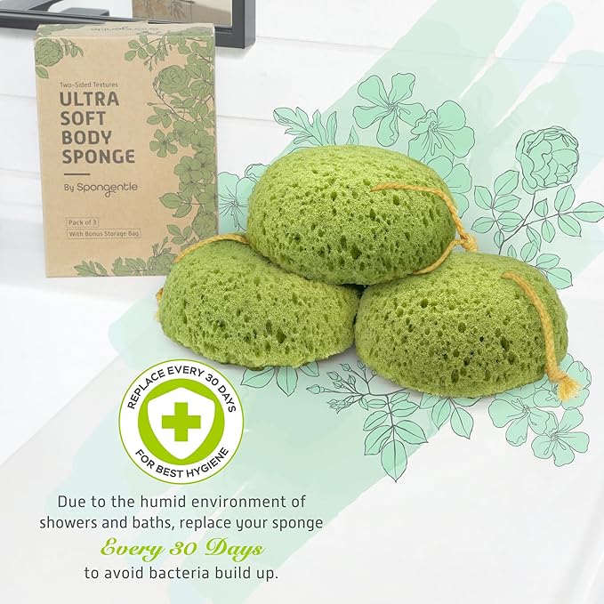 Spongentle Deep Cleansing Body Loofah Sponge, Natural Colors, for Bath and Shower, Multiple Textures for Gentle and Deep Exfoliation, Generous and Rich Lather, (Pack of 3)-Velvo Beauty