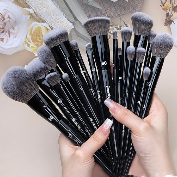 Bueart Design 19Pcs Professional Grade Labeled Makeup Brushes Set, Large Foundation Powder Contour Concealer eyeshadow Blush EyeLiner Make up Brushes,Premium Synthetic hair,Vegan Cruelty-free-Velvo Beauty