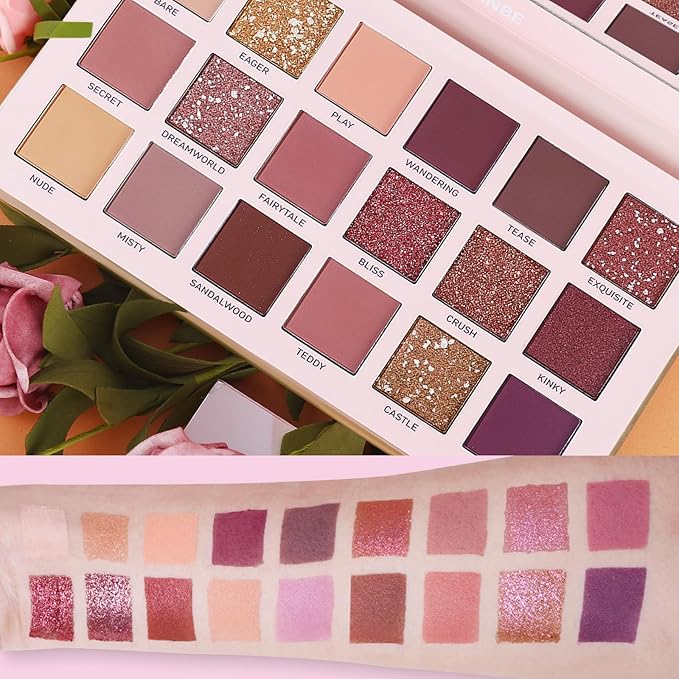 UCANBE Makeup Kit for Women & Teens,18 Colors Nude Eyeshadow +7pcs Soft Makeup Brushes + Pink Cosmetic Bag Makeup Sets, Shimmer Matte Glitter Makeup Palettes Set for Girls Beginners & Professional-Velvo Beauty