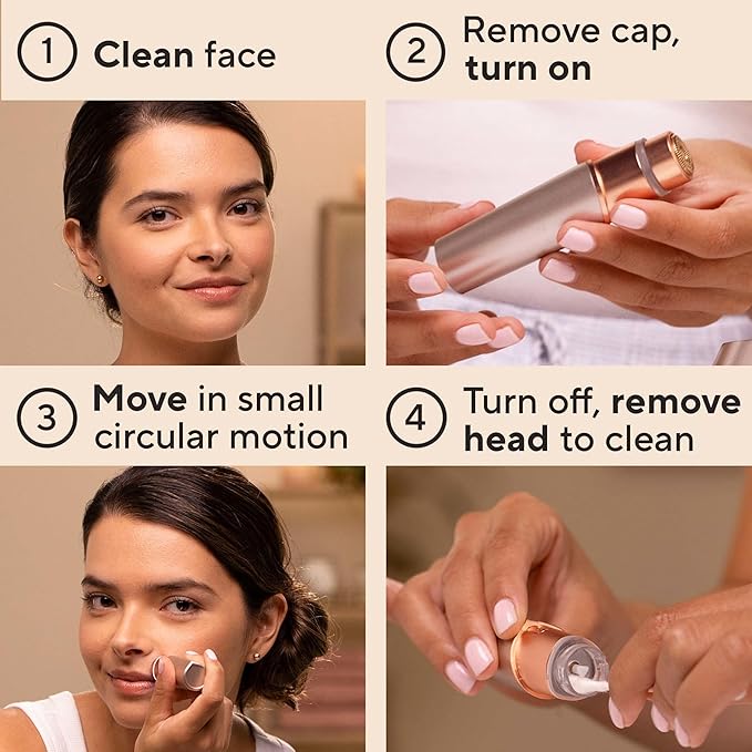 Finishing Touch Flawless Facial Hair Remover for Women, Rose Gold Electric Face Razor with LED Light, Recyclable Packaging-Velvo Beauty