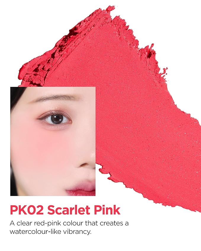THESAEM Jelly Blusher PK02 Scarlet Pink - Velvety Finish Soft Jelly Powder Cheek - Easy Blending Formula- Lightweight, Smooth, Natural Buildable Blusher-Velvo Beauty