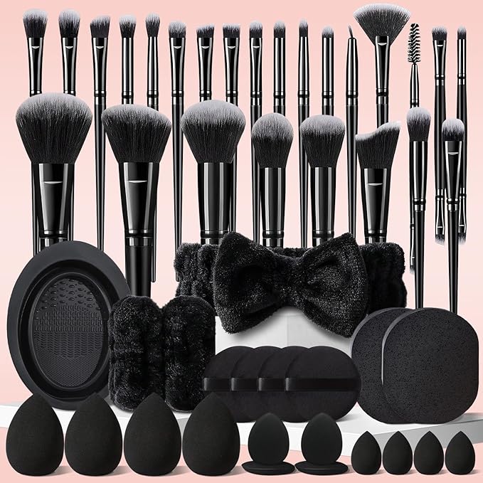 47Pcs Black Makeup Brushes Set Professional Makeup Kit Multi-functional Makeup Tool Set with Facial Makeup Accessories, Foundation Makeup Brush Kit Eye and Face Make up Brushes & Tools-Velvo Beauty