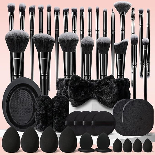 47Pcs Black Makeup Brushes Set Professional Makeup Kit Multi-functional Makeup Tool Set with Facial Makeup Accessories, Foundation Makeup Brush Kit Eye and Face Make up Brushes & Tools-Velvo Beauty