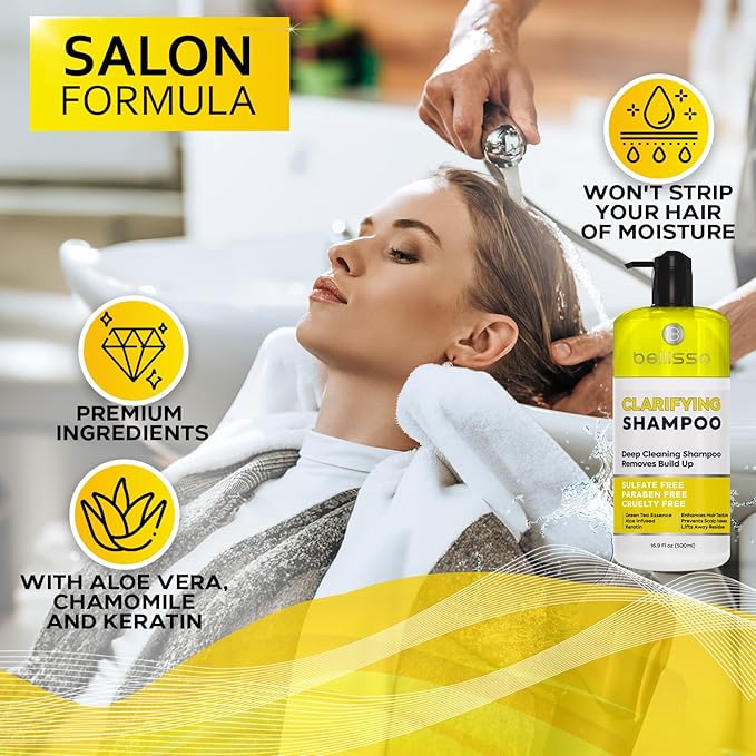 Clarifying Shampoo for Women and Men - Ideal for Oily Hair and Build Up - Gentle, Moisturizing Sulfate Free Formula - Safe for Color Treated, Curly Perms and Dry Scalps - Remove Chlorine for Swimmers-Velvo Beauty