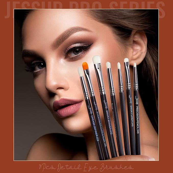 Jessup Eyeshadow Brush Set 7pcs Fluffy Eye Makeup Brushes for Eye Shadow Blending Shader Crease Concealer Black T334-Velvo Beauty