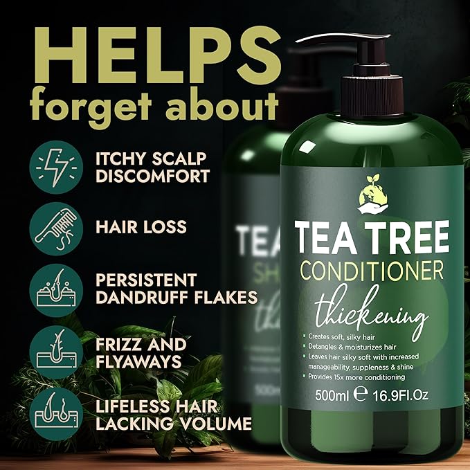 Tea Tree Shampoo & Conditioner Set | Thinning Hair Loss Treatments for Men and Women | Soothes Itchy Scalp & Dandruff | Boosts Hair Growth & Reduces Hair Loss | Sulfate & Paraben Free-Velvo Beauty