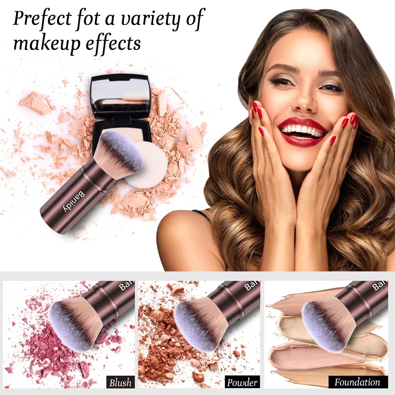 Makeup Brush Kabuki Face Brushes Retractable Travel Blush Brush Portable Flawless for Foundation, Powder Blush, Bronzer, Buffing, Liquid, Cream, Cruelty Free with Cover(Round-Head)-Velvo Beauty