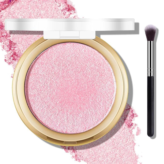 Baked Pink Highlighter Powder Palette, Makeup Highlighter Powder Palette Sheer Shimmering Finish Face Highlighters Makeup Iluminadores de Maquillaje #02 Mermaid Pink-Velvo Beauty