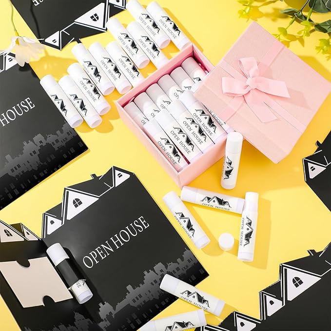 50 Pcs Open House Lip Balm with Cards Real Estate Agent Supplies Lip Moisturizer Moisturizing Lip Balm Bulk Moisturizing Lip Balm Stick for Open House Business Advertising Events-Velvo Beauty