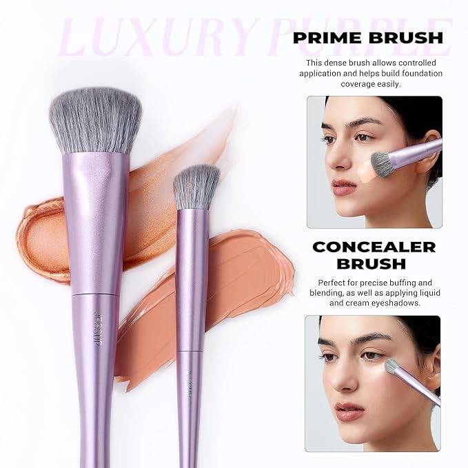 Jessup Makeup Brushes Face 5pcs, Premium Synthetic Make Up Brushes Set for Foundation Contour Blush Highlighter and Powder, Luxury Purple T514-Velvo Beauty