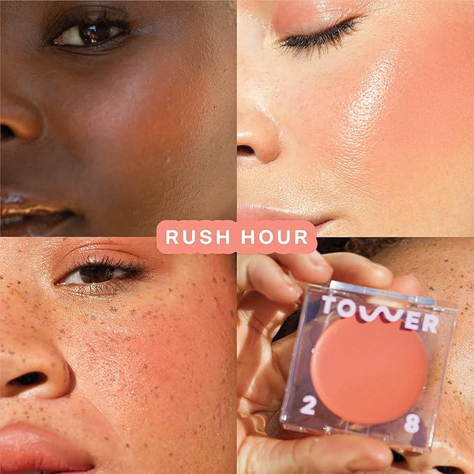 Tower 28 Beauty BeachPlease Cream Blush for Cheeks and Lips - Multi-Purpose Lip and Cheek Tint in Sun-Kissed Peach Blush - for Sensitive Skin – Color RUSH HOUR, Luminous Finish-Velvo Beauty