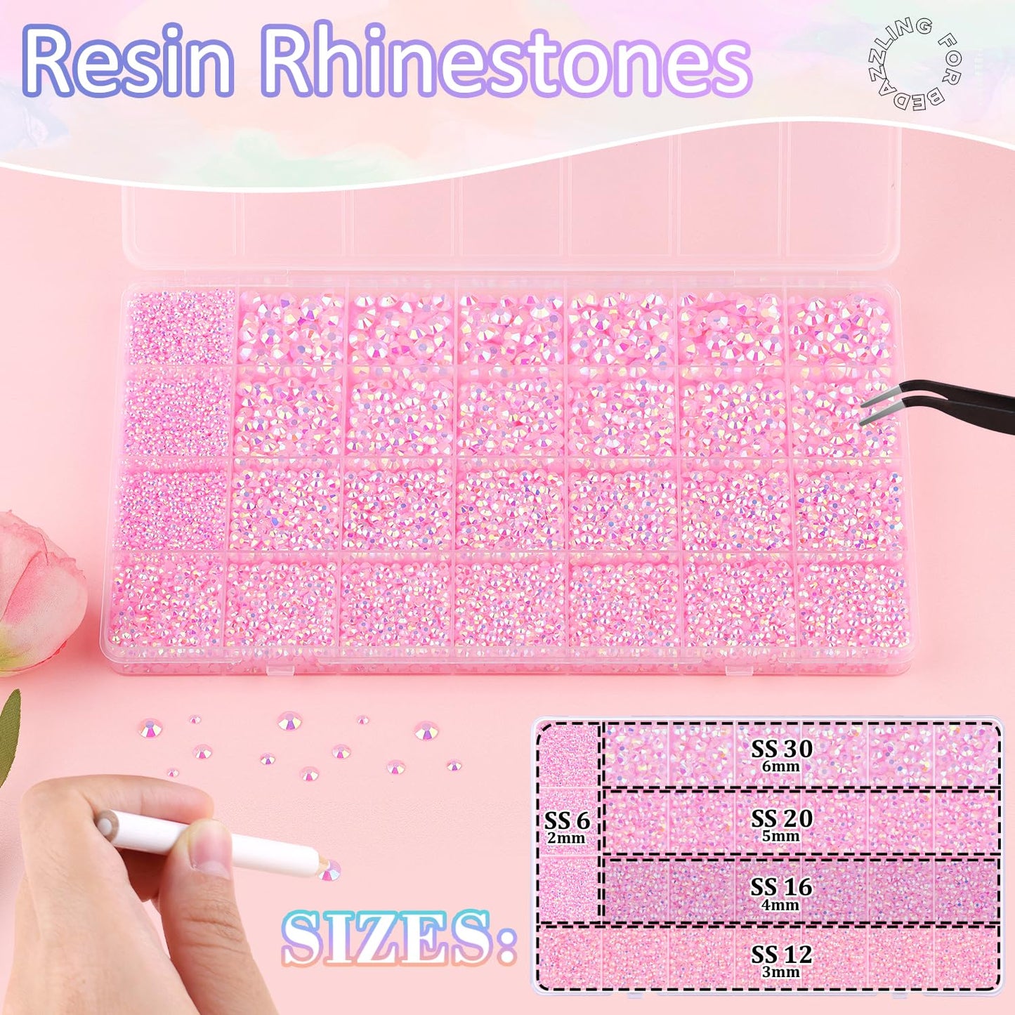 30000Pcs Resin Rhinestones for Bedazzling with 3Pcs B7000 Jewelry Glue, Light Pink AB Flatback Gems Rhinestones for Crafting, Clothing Tumblers Mugs Shoes Fabric Decor Nail Art-Velvo Beauty